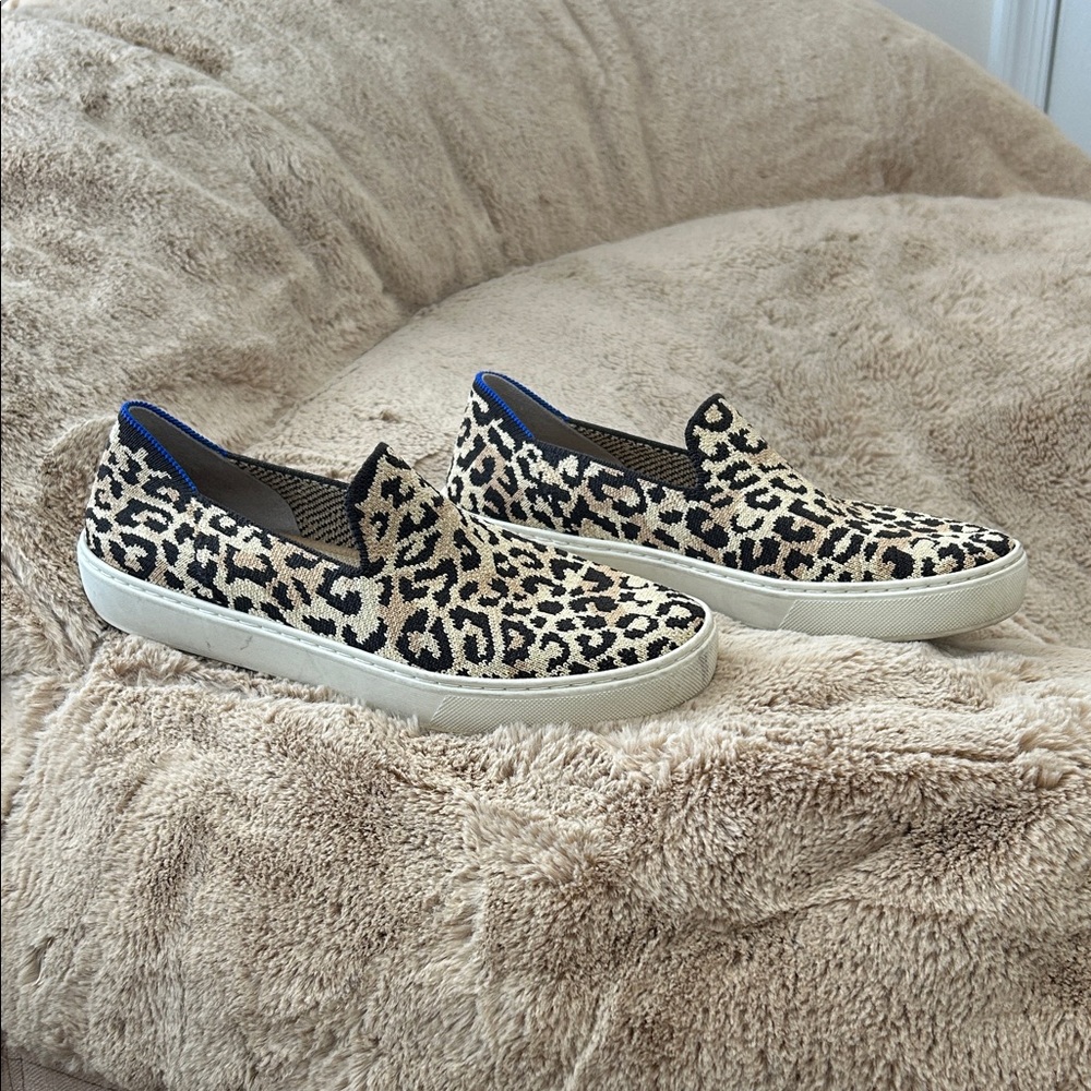 Rothy's Animal Print Slip-On with Blue Trim